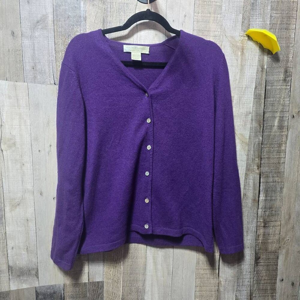 Vintage Purple Cashmere Button Down Cardigan Large Minimalist Comfy Basic Office